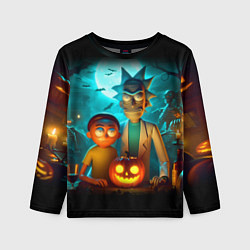 Лонгслив детский Morty and Rick with pumpkin - neon halloween, цвет: 3D-принт