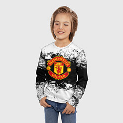 Лонгслив детский Манчестер Юнайтед черно белые краски лого, цвет: 3D-принт — фото 2