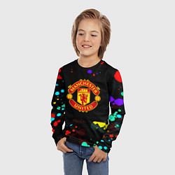 Лонгслив детский Манчестер Юнайтед краски неон, цвет: 3D-принт — фото 2