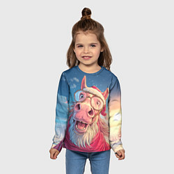 Лонгслив детский Радостный новогодний конь, цвет: 3D-принт — фото 2