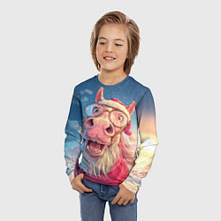 Лонгслив детский Радостный новогодний конь, цвет: 3D-принт — фото 2