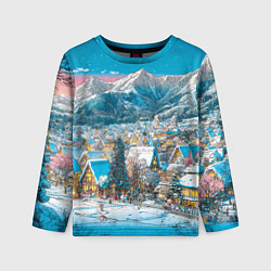 Лонгслив детский Новогодняя деревушка в горах, цвет: 3D-принт