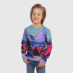 Лонгслив детский Новогодние елки в горном городке, цвет: 3D-принт — фото 2