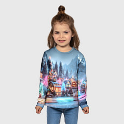 Лонгслив детский Городок в новогодних огоньках, цвет: 3D-принт — фото 2