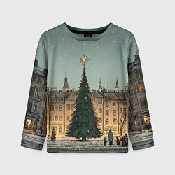 Лонгслив детский Новогодняя елка во дворе, цвет: 3D-принт