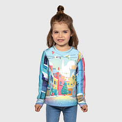 Лонгслив детский Разноцветный новогодний дворик, цвет: 3D-принт — фото 2