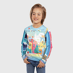 Лонгслив детский Разноцветный новогодний дворик, цвет: 3D-принт — фото 2