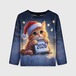 Лонгслив детский Кот который ждет новый год, цвет: 3D-принт