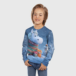 Лонгслив детский Новогодняя лошадь с подарками, цвет: 3D-принт — фото 2