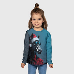 Лонгслив детский Лошадь в новогоднем стиле, цвет: 3D-принт — фото 2