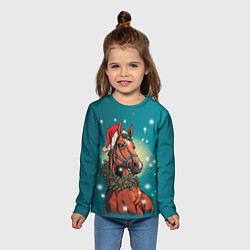 Лонгслив детский Конь в шапке, цвет: 3D-принт — фото 2