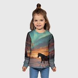 Лонгслив детский Лошадь на фоне северного сиянми, цвет: 3D-принт — фото 2
