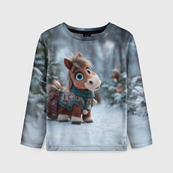 Лонгслив детский Маленькая лошадка в новогоднем лесу, цвет: 3D-принт