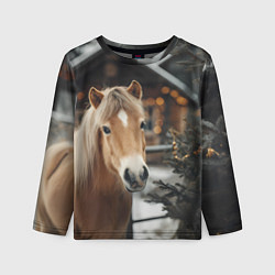 Детский лонгслив Лошадь у новогодней елки