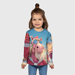 Лонгслив детский Новогодний конь сэлфи, цвет: 3D-принт — фото 2