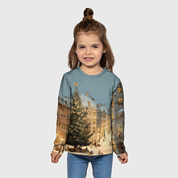 Лонгслив детский Елка во дворе города, цвет: 3D-принт — фото 2