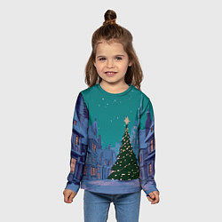 Лонгслив детский Зеленая новогодняя елка во вдоре, цвет: 3D-принт — фото 2
