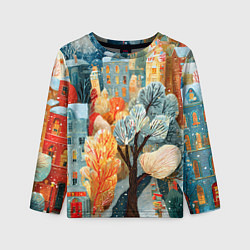 Лонгслив детский Разноцветные новогодние домики, цвет: 3D-принт