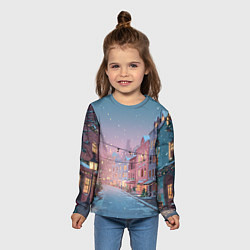 Лонгслив детский Новогодняя улица, цвет: 3D-принт — фото 2
