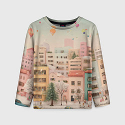 Лонгслив детский Объемный новогодний город, цвет: 3D-принт
