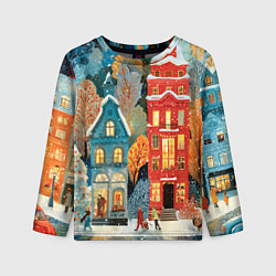 Лонгслив детский Объемные разноцветные домики, цвет: 3D-принт