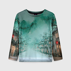 Лонгслив детский Новогодняя туманная улица, цвет: 3D-принт