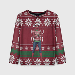 Лонгслив детский Человек паук в вязаном свитере - новый год, цвет: 3D-принт