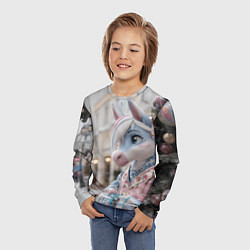 Лонгслив детский Новогодняя лошадка у елки, цвет: 3D-принт — фото 2