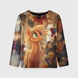 Детский лонгслив Милая лошадка любуется елкой