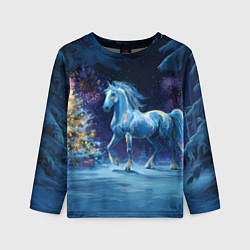 Лонгслив детский Сияющая новогодняя лошадка, цвет: 3D-принт