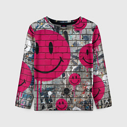 Лонгслив детский Розовые смайлы граффити, цвет: 3D-принт