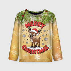 Лонгслив детский Олень в шапке Санты, цвет: 3D-принт