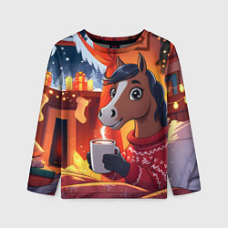 Лонгслив детский Лошадка зимним вечером, цвет: 3D-принт