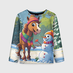 Лонгслив детский Лошадка и снеговик, цвет: 3D-принт