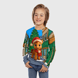 Лонгслив детский Новогодняя лошадка и елка, цвет: 3D-принт — фото 2