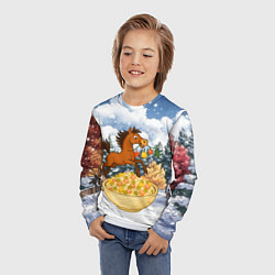 Лонгслив детский Новогодняя лошадка прыгает через оливье, цвет: 3D-принт — фото 2