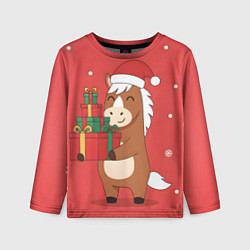 Лонгслив детский Новогодняя лошадка с подарками, цвет: 3D-принт