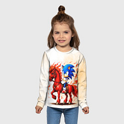 Лонгслив детский Соник верхом на коне, цвет: 3D-принт — фото 2