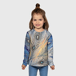 Лонгслив детский Синие перья с самоцветами, цвет: 3D-принт — фото 2