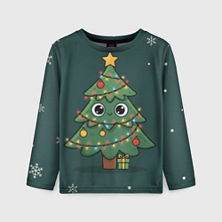 Лонгслив детский Новогодняя елочка с огоньками, цвет: 3D-принт