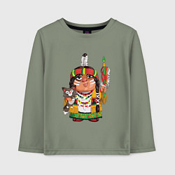 Лонгслив хлопковый детский Забавные Индейцы 9, цвет: авокадо