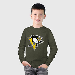 Лонгслив хлопковый детский Pittsburgh Penguins, цвет: меланж-хаки — фото 2
