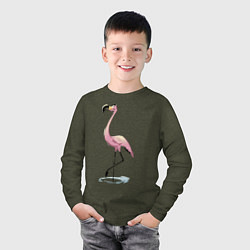 Лонгслив хлопковый детский Гордый фламинго, цвет: меланж-хаки — фото 2