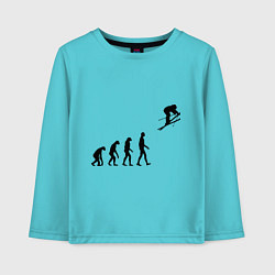 Лонгслив хлопковый детский Эволюция лыжник, цвет: бирюзовый