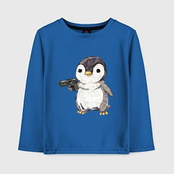 Лонгслив хлопковый детский Пингвин с пистолетом, цвет: синий
