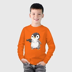 Лонгслив хлопковый детский Пингвин с пистолетом, цвет: оранжевый — фото 2