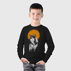 Лонгслив хлопковый детский Волк под луной, цвет: черный — фото 2