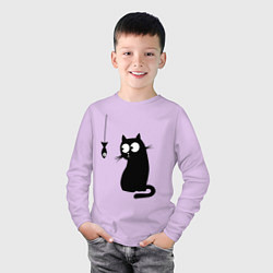 Лонгслив хлопковый детский Кот и рыба, цвет: лаванда — фото 2