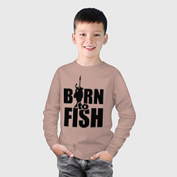 Лонгслив хлопковый детский Born to fish, цвет: пыльно-розовый — фото 2