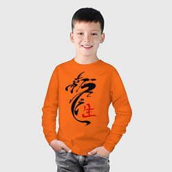 Лонгслив хлопковый детский Иероглиф дракон, цвет: оранжевый — фото 2